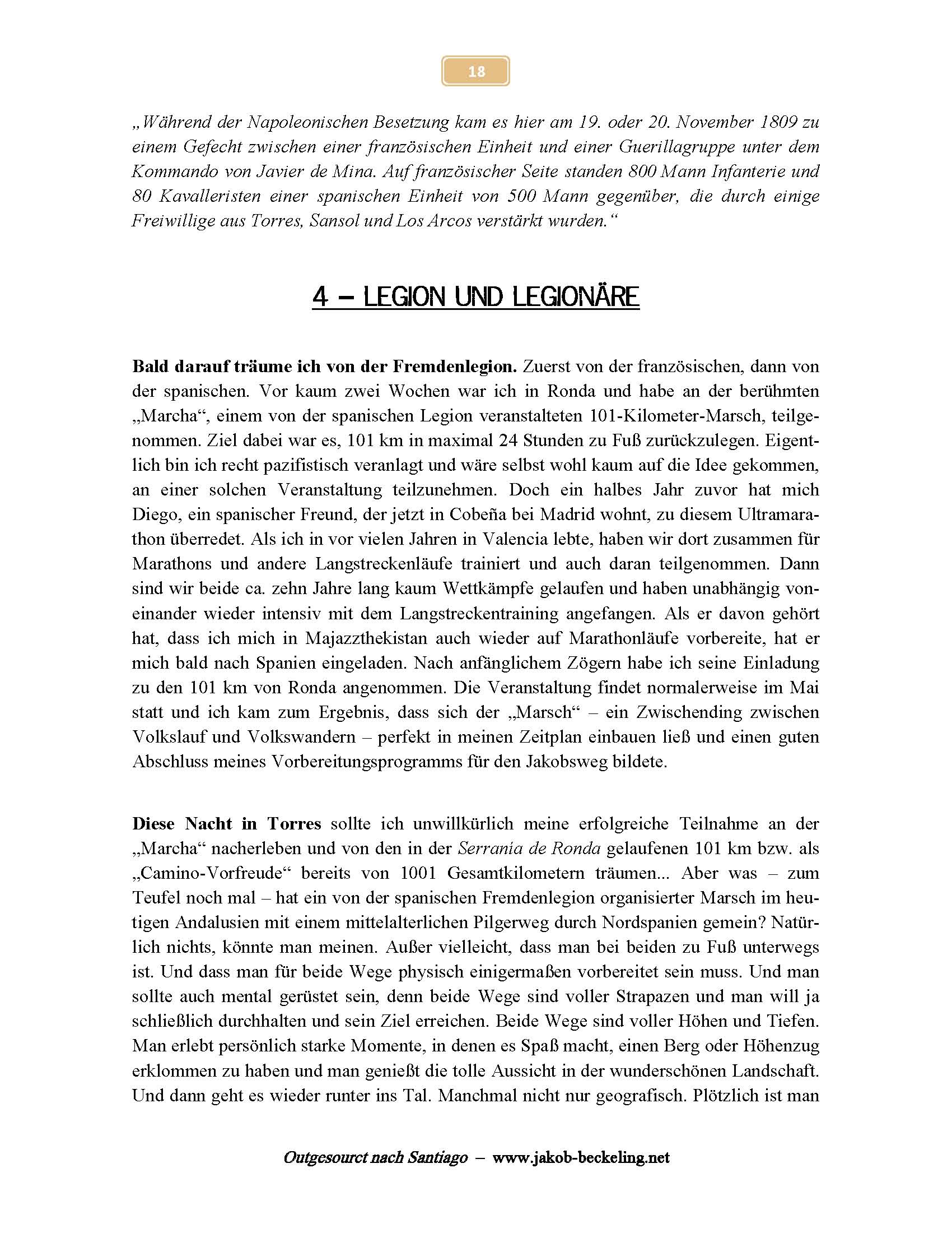 Legion und Legion&auml;re.
Milit&auml;r- und Pilgerwege. 
101 km von Ronda - Marcha. --
www.jakob-beckeling.net