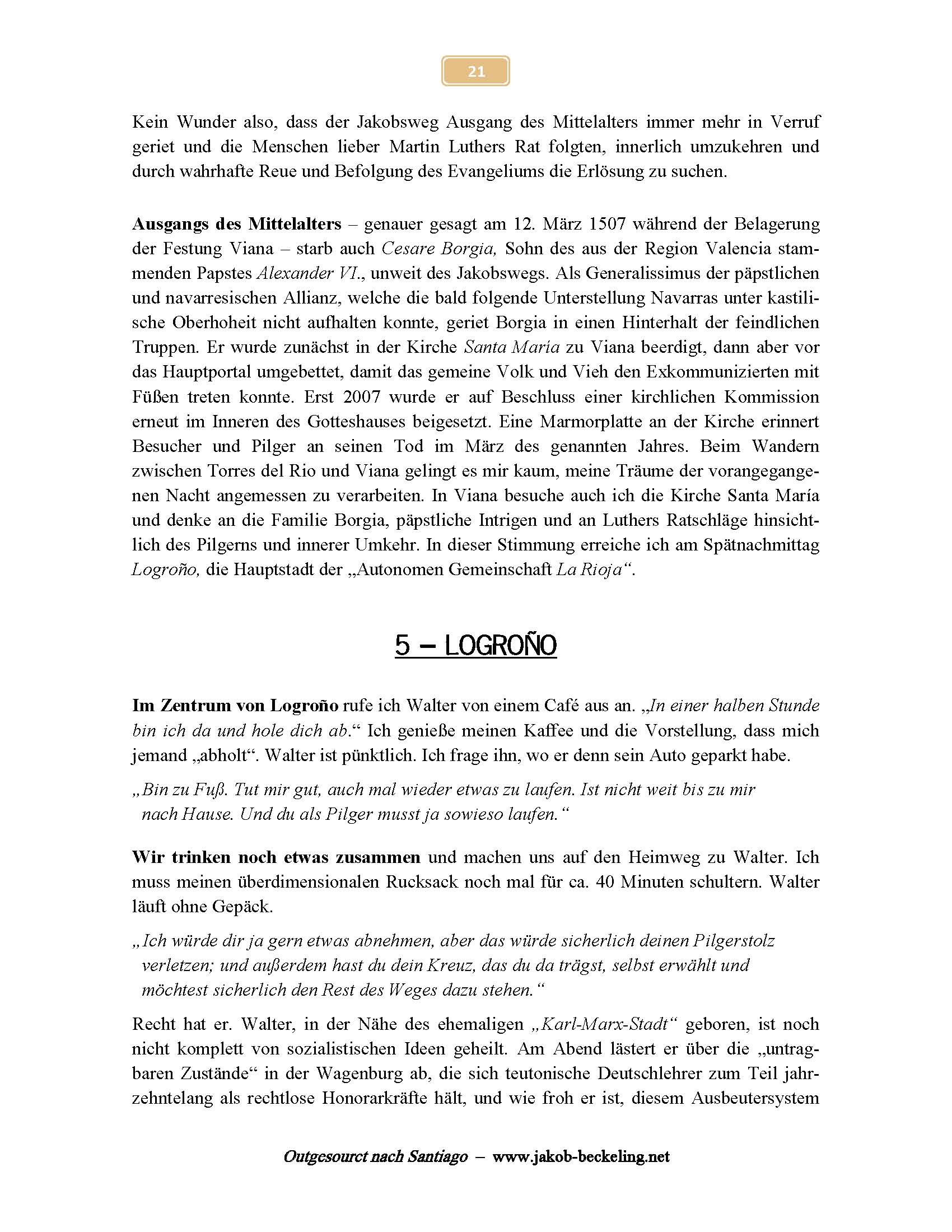 Cesare Borgia auf dem Jakobsweg. Logro&ntilde;o. -- 
www.jakob-beckeling.net