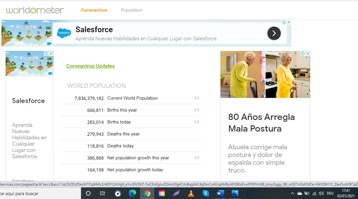 Weltbev&ouml;lkerung am 2. Januar 2021 (Worldometer)